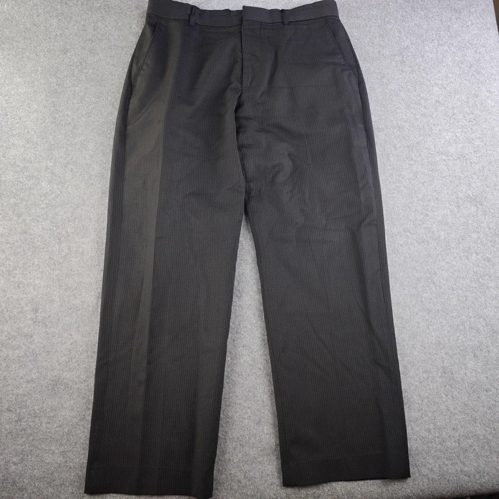 Banana Republic Dress Pants Mens 32x30 Black Pinstripe Flat Front Wool